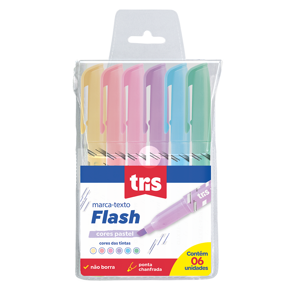 Marca-Texto Flash – Pastel – Conjunto C/6 Cores – Tris – Tris