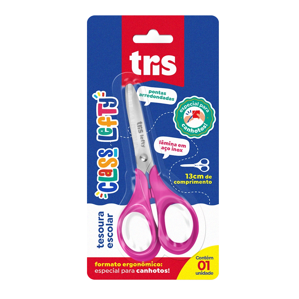 Tesoura Escolar Lefty para Canhoto – 13cm – Cartela C/1 un – Tris