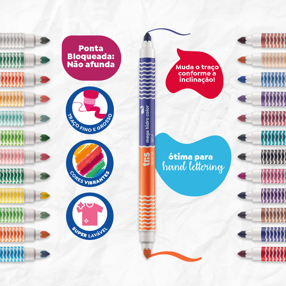Hidrocor Ponta Dupla Mega Hidro Color - Bicolor - 24 Cores - Tris - Imagem 2