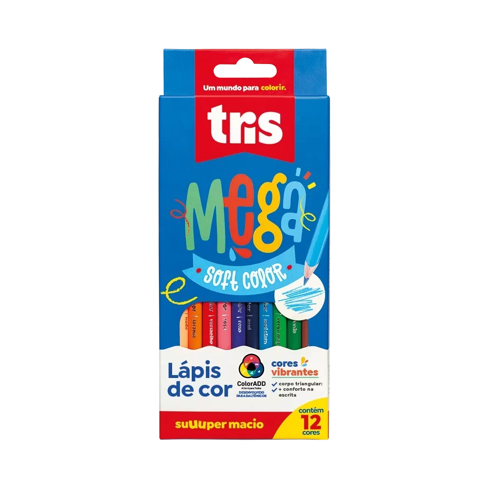 Lápis de Cor Mega Soft Color - 12 Cores - Tris