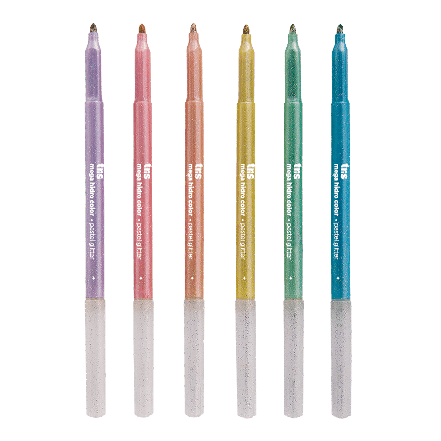 Hidrocor Ponta Fina Mega Hidro Color - Tons Pastel Glitter - 6 Cores - Tris - Imagem 2