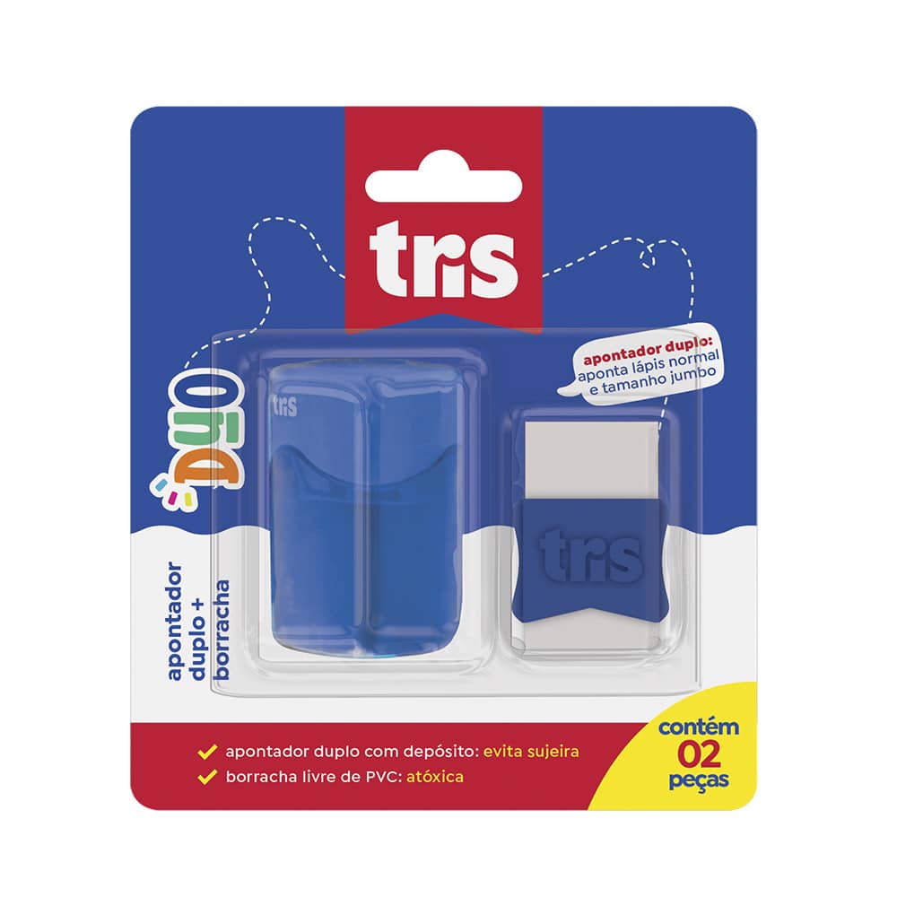 Kit Duo Apontador Duplo com Depósito Su260 + Borracha - Cartela C/2 un -Tris - Imagem 2
