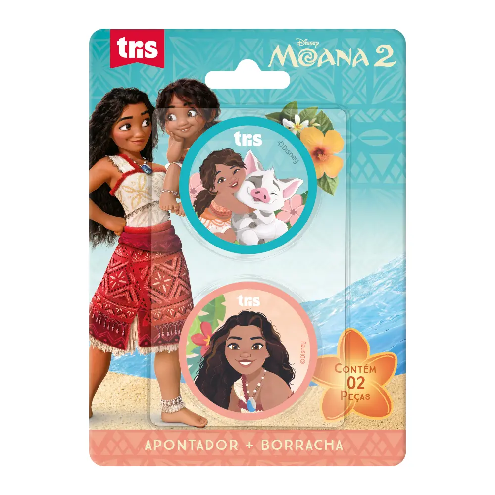 Kit Apontador com Depósito + Borracha - Cartela C/2 peças - Moana