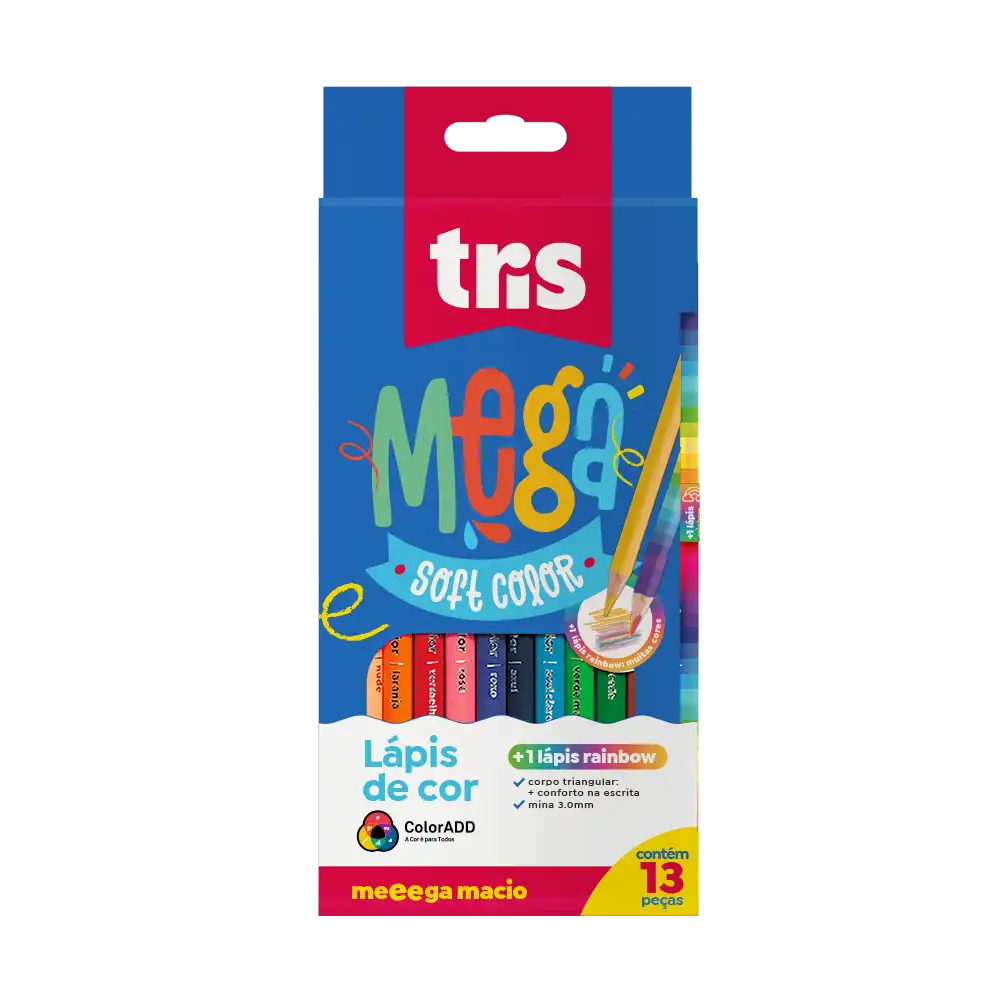 Lápis de Cor Mega Soft Color – 12 Cores + 1 Lápis Rainbow – Tris