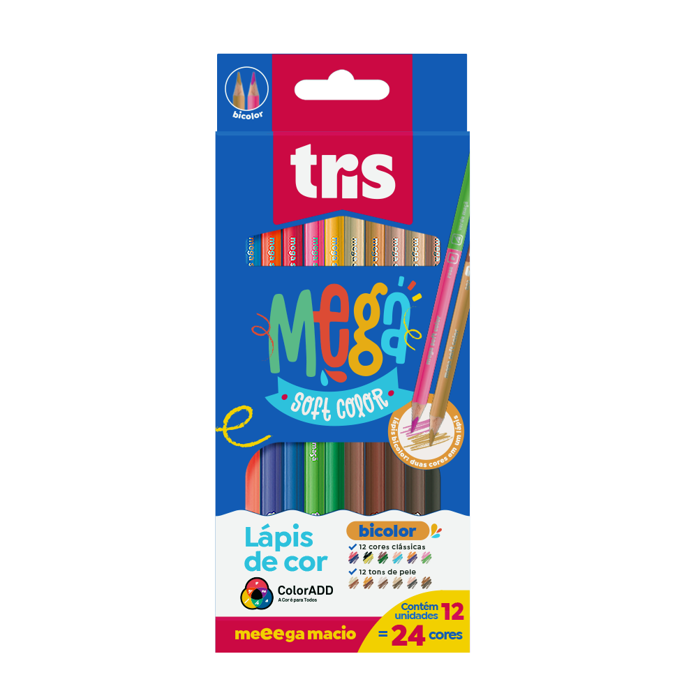 Lápis de Cor Ponta Dupla Mega Soft Color – Bicolor – 12 Cores