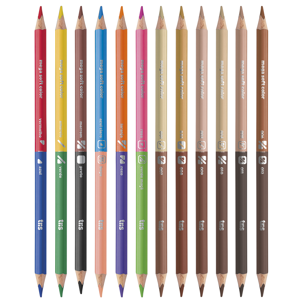 Lápis de Cor Ponta Dupla Mega Soft Color – Bicolor – 12 Cores